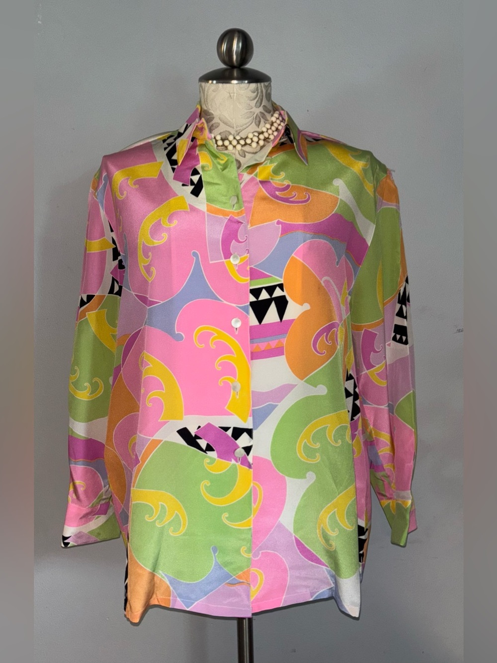 100% Silk Vintage Louis Féraud Bluse Size 10.    #A